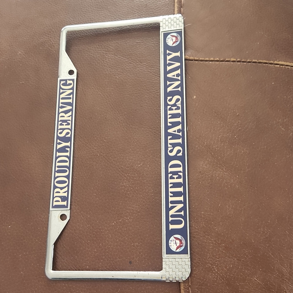 Proudly Serving Navy License Plate Frame🎀